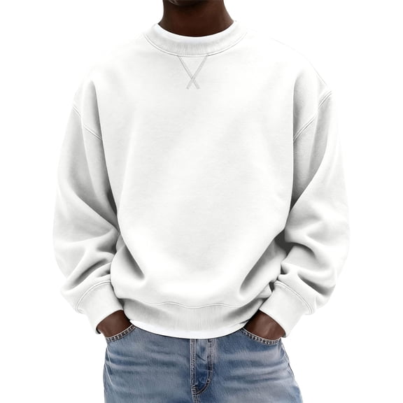 Nokdvo Sweater for Men Crewneck Long Sleeve Sweater Solid Color New X Decoration Pullover Sweater Comfy Basic Winter Regular Fit Solid Pullover Tops,White L