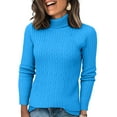 thumbnail image 1 of Nokdvo Sweaters for Women Trendy Knit Turtleneck Long Sleeve Solid Color Sweaters Fall Winter Casual Loose Ribbed Pullover Top,Sky Blue 2XL, 1 of 4