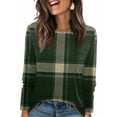 thumbnail image 1 of Nokdvo Sweatshirts Women Lightweight Plaid Crew Neck Pullover Long Sleeve Casual Loose Fitting T Shirts,Green S, 1 of 5