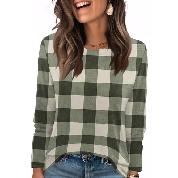 Nokdvo Sweatshirts Womens Fall Winter Plaid Crewneck Pullover Long Sleeve Casual Loose Fitting T Shirts,Light Gray XL