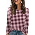 thumbnail image 1 of Nokdvo Sweatshirts for Woman Fashion 2025 Plaid Crew Neck Pullover Long Sleeve Casual Loose Fitting Shirts,Pink XL, 1 of 5