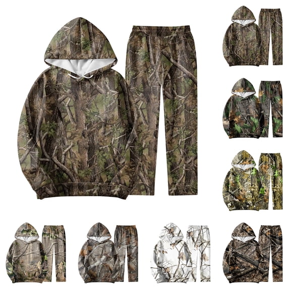 Nokdvo Sweatsuit for Men Camouflage Maple Leaf Hoodies Sets with Kangaroo Pockets Long Sleeve Sets 2 Piece Outfits Lounge Casual Loose Fashion Jogging Outfits Tracksuit,White M