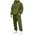 thumbnail image 1 of Nokdvo Sweatsuit for Men Fashion 2025 Fleece Letter Print Drawstring Hoodie and Sweatpants Fall Winter Hooded Solid Color Ribbed Pullover Set with Pocket,Army Green 2XL, 1 of 4