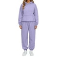 thumbnail image 1 of Nokdvo Sweatsuits Women 2 Piece Outfit Fall Winter Long Sleeve Casual Hoodie Sweatsuit Ribbed Pants Tracksuits with Pockets,Light Purple M, 1 of 5