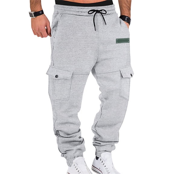 Nokdvo Cargo Cargo Pants for Men Sherpa Drawstring High Waist Trousers Fall Winter Casual Cargo Pants,Light Gray L