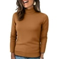 thumbnail image 1 of Nokdvo Thick Turtleneck Sweater Women Fashion Knitting Long Sleeve Solid Color Sweaters Fall Winter Casual Loose Ribbed Pullover Top,Brown L, 1 of 4