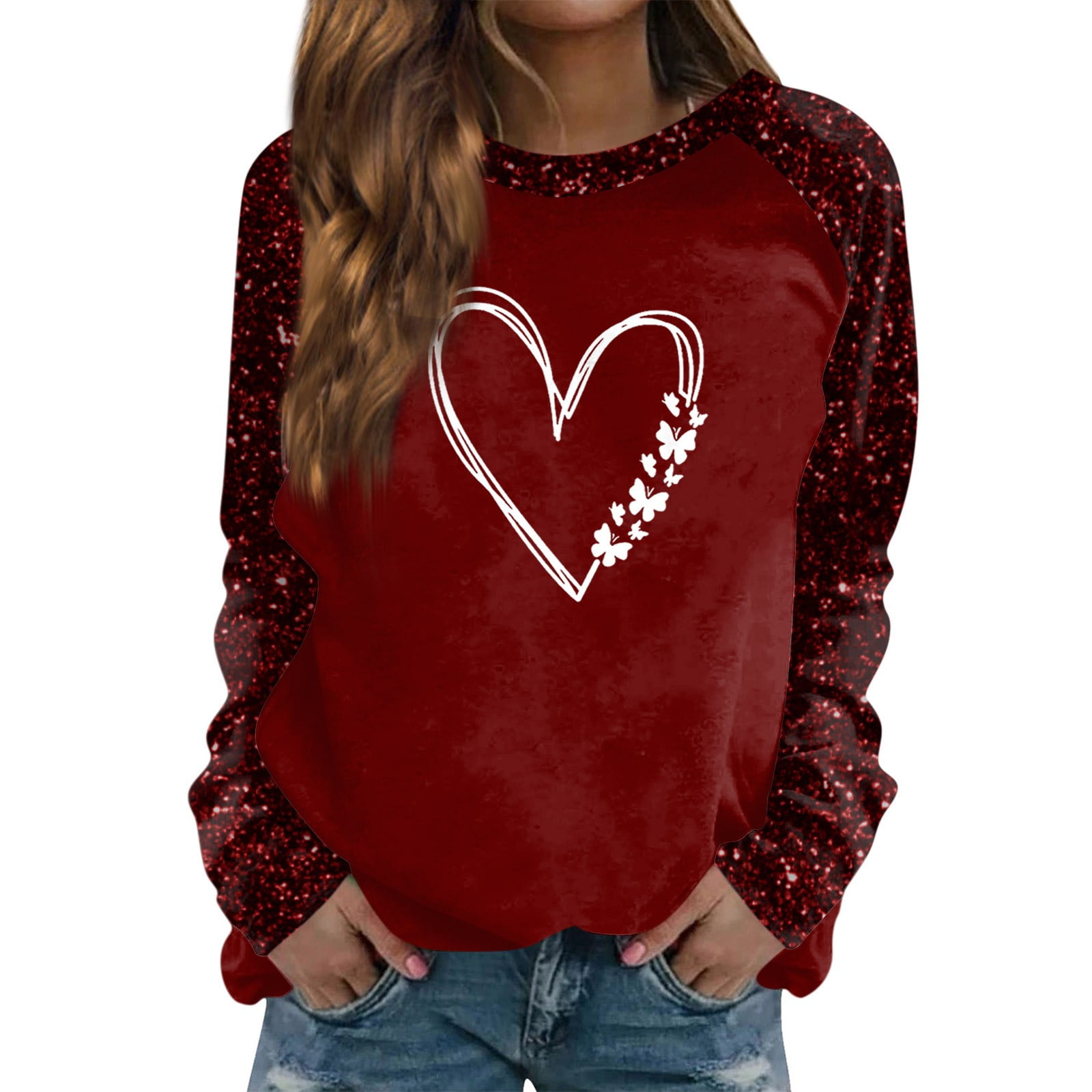 Valentine’s Day Sequin Heart Long Sleeve Sweatshirt main image 0