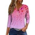 thumbnail image 1 of Nokdvo Valentines Day Shirts for Women Trendy Valentine's Print Henley V Neck Loose Tops 3/4 Length Sleeve Fall Tunic Shirts,Deep Red 2XL, 1 of 6