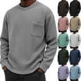thumbnail image 1 of Nokdvo Waffle-Knit Crew Neck Thermal Shirts for Men Long Sleeve Textured Knit Polo Tee Patch Pocket Crew Neck Pullovers Lightweight Big and Tall Relaxed Fit Comfort Pullover Shirts,Gray M, 1 of 7