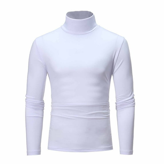 Nokdvo White Turtleneck Men Long Sleeve Shirts Basic Slim Fit Thermal T Shirt Trendy Lightweight Pullover Sweaters Winter Solid Color Top White XL