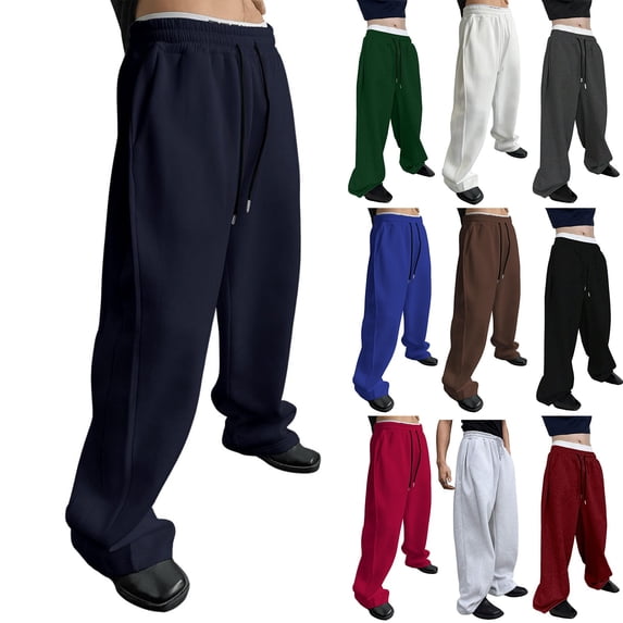 Nokdvo Wide Leg Sweatpants for Mens Open Bottom Drawstring Sweats Pants Elastic Waist Stretch Joggers with Pockets Y2k Fall Fashion Running Travel Gym Trousers Streetwear,Black 2XL