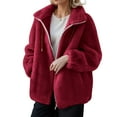 thumbnail image 1 of Nokdvo Woman Sherpa Jacket Comfortable Fleece Zipper Cardigan Standing Colla Long Sleeve Drawstring Casual Coats with Pockets,Wine 2XL, 1 of 5
