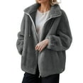 thumbnail image 1 of Nokdvo Woman Sherpa Jacket Winter Warm Fluffy Fleece Zip Up Cardigan Standing Colla Long Sleeve Drawstring Casual Coats with Pockets,Dark Gray L, 1 of 5
