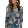 thumbnail image 1 of Nokdvo Woman Sweatshirt Trendy Plaid Crewneck Pullover Long Sleeve Casual Loose Fit Tops,Gray M, 1 of 5