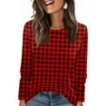 thumbnail image 1 of Nokdvo Woman's Sweatshirts Lightweight Plaid Crew Neck Pullover Long Sleeve Casual Loose Fitting Basic Tees,Red M, 1 of 5