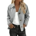 thumbnail image 1 of Nokdvo Womans Cropped Trench Coat Oversized Plaid Lining Lapel Jackets Button Down Single Breasted Long Sleeve Casual Outerwear,Gray XL, 1 of 7