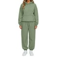 thumbnail image 1 of Nokdvo Women 2 Piece Outfits Sets Trendy Long Sleeve Casual Hoodie Sweatsuit Ribbed Tracksuit with Pockets,Green 2XL, 1 of 5
