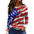 thumbnail image 1 of Nokdvo Women American Flag Shirt Long Sleeve USA Stars Stripes Shirts Patriotic 4th Of July Independence Day Tshirts Trendy Crew Neck Tees Vermilion S, 1 of 5