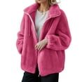 thumbnail image 1 of Nokdvo Women Sherpa Jacket Cozy Fleece Zipper Cardigan Standing Colla Long Sleeve Drawstring Casual Coats with Pockets,Hot Pink L, 1 of 5