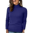 thumbnail image 1 of Nokdvo Women Sweater Lightweight Knit Mockneck Long Sleeve Solid Color Sweaters Fall Winter Casual Loose Ribbed Pullover Top,Navy 2XL, 1 of 4