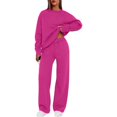 thumbnail image 1 of Nokdvo Women's 2 Piece Lounge Set Lightweight Casual Long Sleeve Pullover Tops Wide Leg Pants Crewneck Solid Color Fall Winter Sweatsuit Set with Pockets,Hot Pink 2XL, 1 of 6