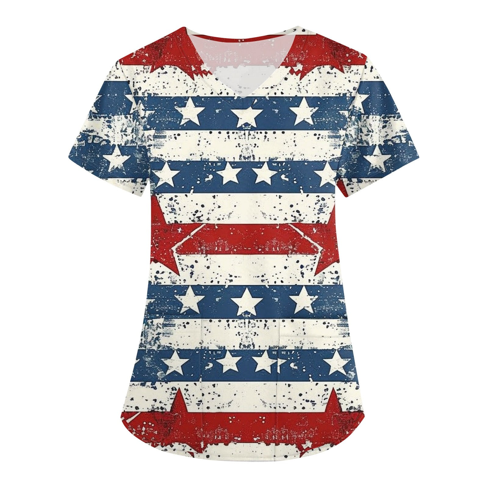 Nokdvo Women's American Flag Scrub Tops Patriotic Nurse Uniforms