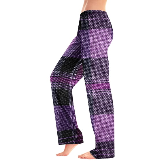 Nokdvo Women's Christmas Sleep Pants Fall Winter Funny Flannel Plaid Bottom Pants Elastic Waist Loose Super Soft Sleepwear,Purple 2XL