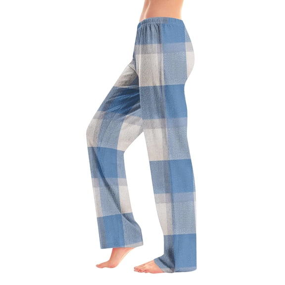 Nokdvo Women's Christmas Sleep Pants Fall Winter Lightweight Flannel Plaid Bottom Sleep Pants Elastic Waist Loose Super Soft Sleepwear,Light Blue XL