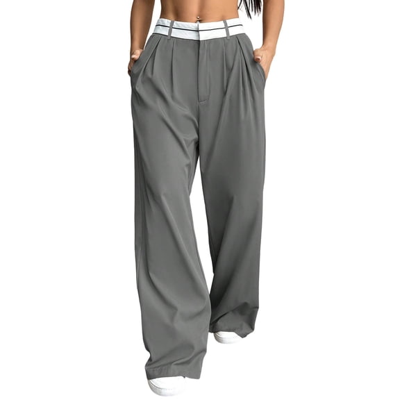 Nokdvo Women s Dress Pants Pleated Lightweight Zipper High Waist Loose Fit Suit Pants Fall Winter Baggy Casual Trousers with Pocket,Gray M