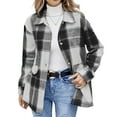 thumbnail image 1 of Nokdvo Women's Flannel Plaid Shackets Jackets Long Sleeve Button Down Shirts Oversized Fuzzy Fleece Jacket Fall Fashion Casual Outfits Black 2XL, 1 of 4
