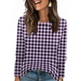 thumbnail image 1 of Nokdvo Women's Sweatshirt Fashion 2025 Plaid Round Neck Pullover Long Sleeve Casual Loose Fitting Shirts,Purple S, 1 of 5