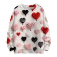 thumbnail image 1 of Nokdvo Women’s Sweatshirt Sherpa Valentines Date Love Heart Print Round Neck Pullover Tops Fall Winter Casual Knitted Loose Fit Workout Shirts,White 2XL, 1 of 4