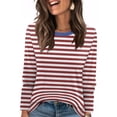 thumbnail image 1 of Nokdvo Women's Sweatshirts Fall Winter Striped Round Neck Pullover Long Sleeve Casual Loose Fitting T Shirts,Wine 2XL, 1 of 5