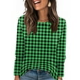 thumbnail image 1 of Nokdvo Women's Sweatshirts Lightweight Plaid Crewneck Pullover Long Sleeve Casual Loose Fitting Basic Tees,Green L, 1 of 5