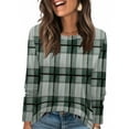 thumbnail image 1 of Nokdvo Women's Sweatshirts Trendy Plaid Crewneck Pullover Long Sleeve Casual Loose Fit T Shirts,Green XL, 1 of 5