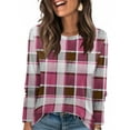 thumbnail image 1 of Nokdvo Women's Sweatshirts Trendy Plaid Crewneck Pullover Long Sleeve Casual Loose Fitting Basic Tees,Hot Pink 2XL, 1 of 5
