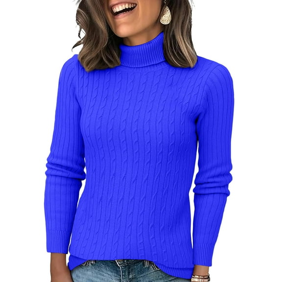 Nokdvo Women's Turtleneck Sweater Sherpa Knit Long Sleeve Solid Color Sweaters Fall Winter Casual Loose Ribbed Pullover Top,Royal Blue 2XL