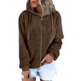 thumbnail image 1 of Nokdvo Womens 2025 Winter Fuzzy Fleece Jacket Plus Size Zip Up Hooded Cardigan Coats Solid Color Faux Fur Sweater Outerwear with Pockets,Brown XL, 1 of 5