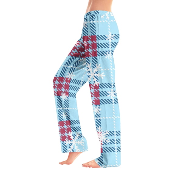 Nokdvo Womens Christmas Pajama Pants Fall Winter Oversized Flannel Plaid Print Bottom Sleep Pants Elastic Waist Loose Super Soft Sleepwear,Light Blue XL