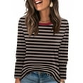 thumbnail image 1 of Nokdvo Womens Sweatshirt Fall Winter Striped Crew Neck Pullover Long Sleeve Casual Loose Fit Tops,Brown 2XL, 1 of 5