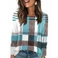 thumbnail image 1 of Nokdvo Womens Sweatshirts Fashion 2025 Plaid Crew Neck Pullover Long Sleeve Casual Loose Fit T Shirts,Light Blue L, 1 of 5
