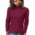 thumbnail image 1 of Nokdvo Womens Turtle Neck Sweater Plus Size Knit Long Sleeve Solid Color Sweaters Fall Winter Casual Loose Ribbed Pullover Top,Wine 2XL, 1 of 4