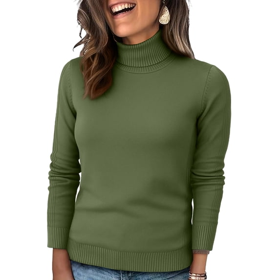 Nokdvo Womens Turtle Neck Sweaters Fashion 2025 Knitting Long Sleeve Solid Color Sweaters Fall Winter Casual Loose Ribbed Pullover Top,Army Green L