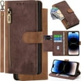 thumbnail image 1 of for Nokia 1.3 Leather Phone Case Wallet, Colors-block Style Folio Flip Cover Zipper Pocket, Anti-theft Multi layered Card Slot Cash Holder Photo Bag, Magnetic Buckle, Wrist Lanyard, 1 of 8