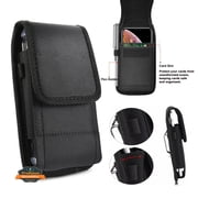 For Nokia C300 N155DL / Nokia G310 5G / Nokia G42 Vertical Nylon Canvas Holster Universal Cell Phone Pouch Secure Closure with Credit Card Slot & Belt Clip Loop Carabiner - Black