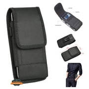 For Nokia G100 N150DL / Nokia G50 5G Universal Vertical Nylon Pouch Cell Phone Case Holster with 2 Credit Card Slot, Belt Clip Loop Cover - Black