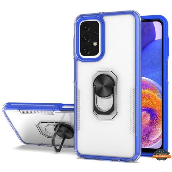 For Nokia G100 Transparent Hybrid PC + TPU Magnetic Ring Stand (work with Car Mount) Detachable Frame Bumper Phone Case Cover by Xpression - Clear + Blue