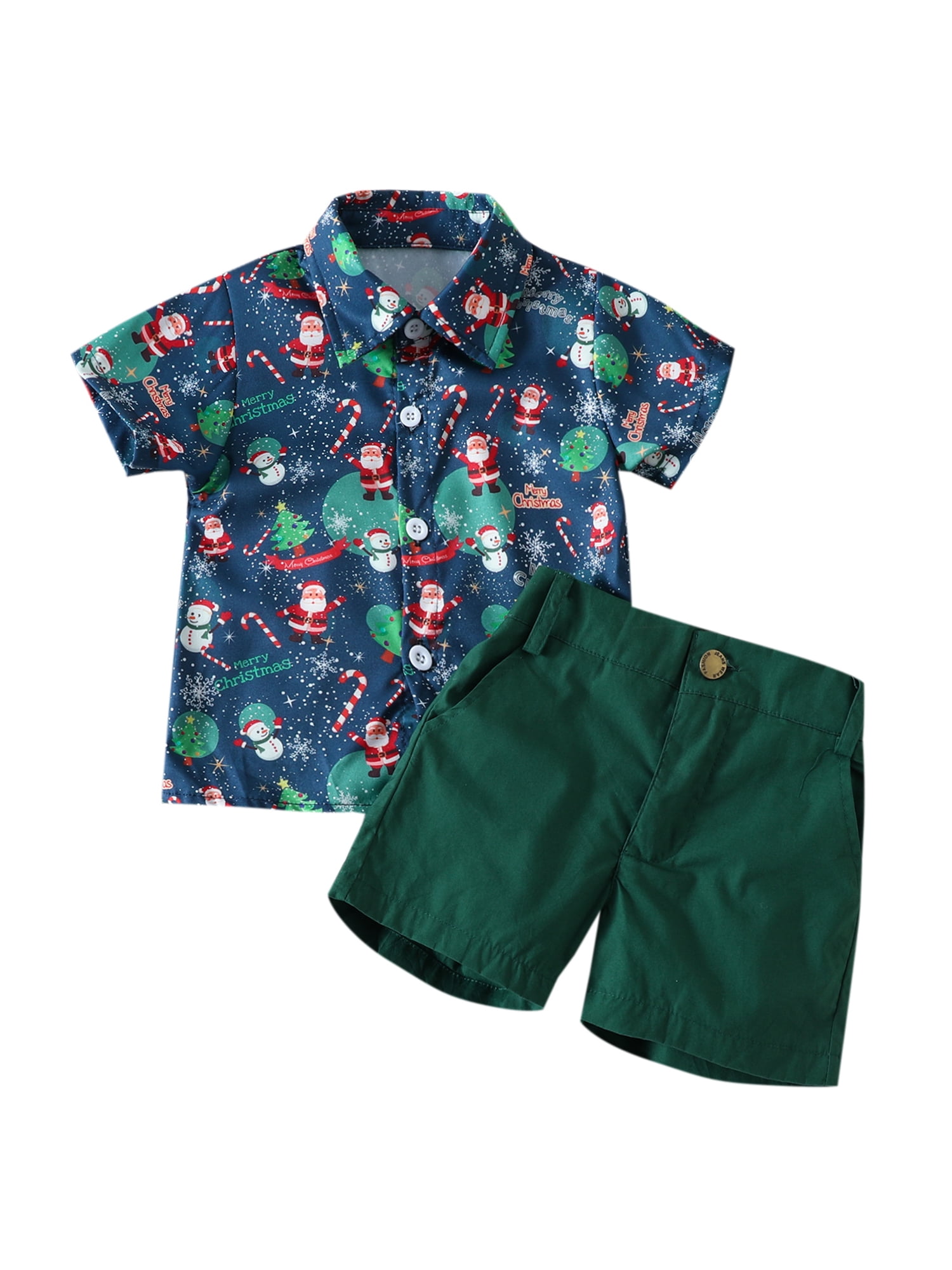 Nokiwiqis Kids Boys Christmas 2 Pieces Outfits Santa Print Turn
