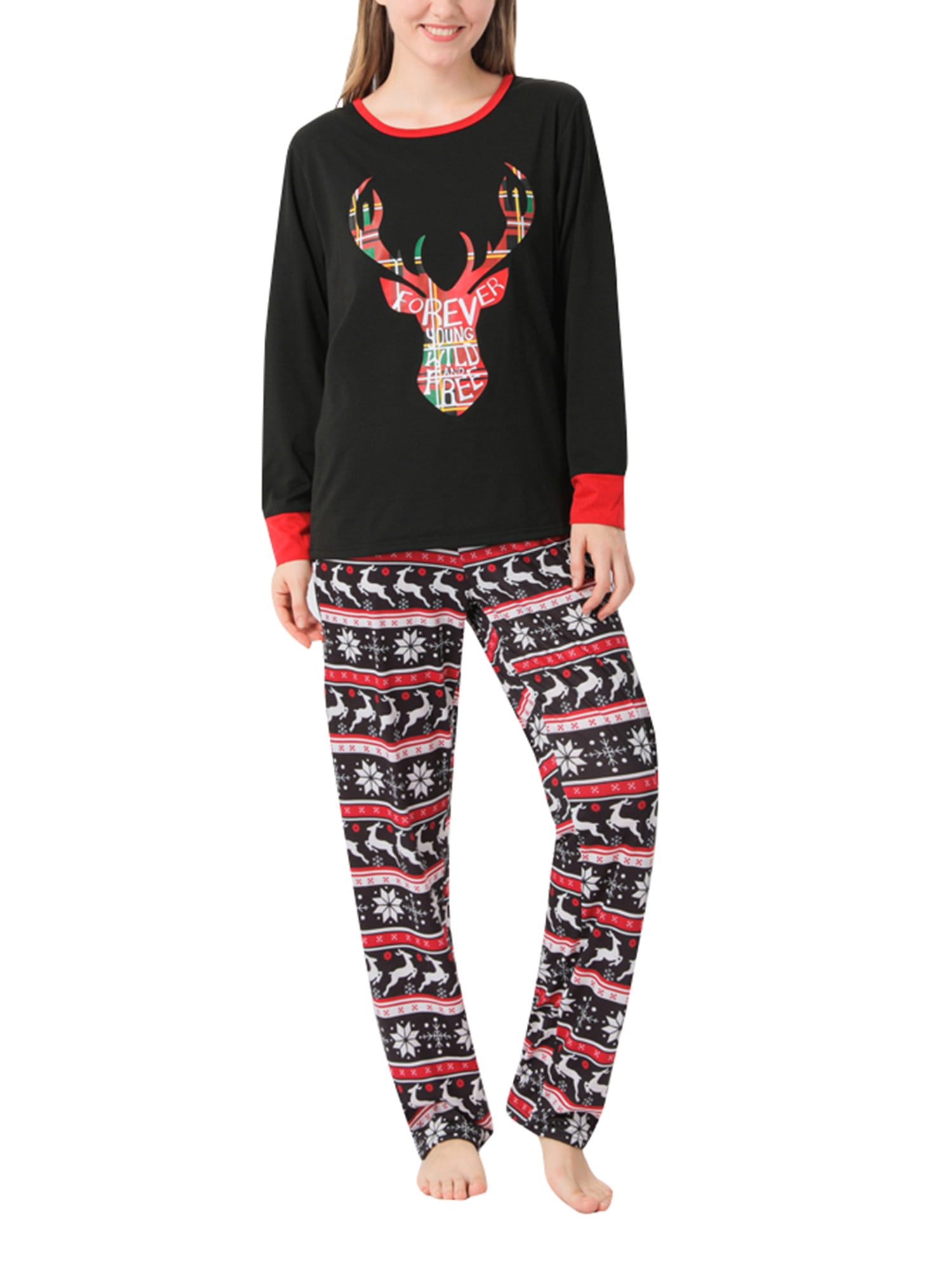 Nokiwiqis parent children christmas pajamas tops with splicing pants
