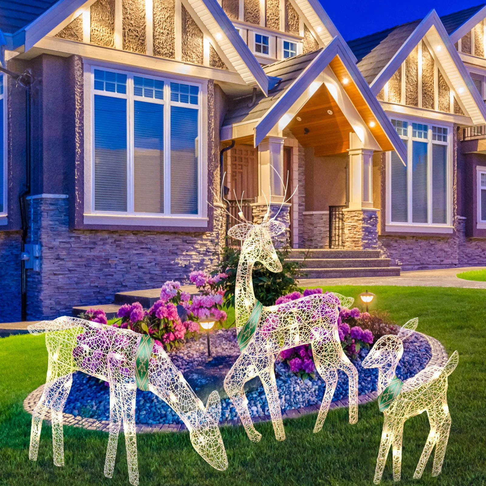 Nokiwiqis Prelit Christmas Reindeer Family, Outdoor Holiday Deer Yard